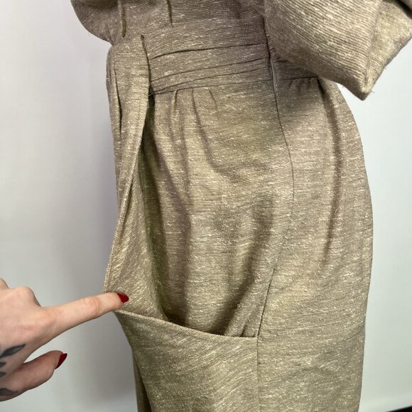 Lela Rose Wool Blend Bateau Neckline A-Line Sheath Knee Length Beige Dress XS - Picture 6 of 9